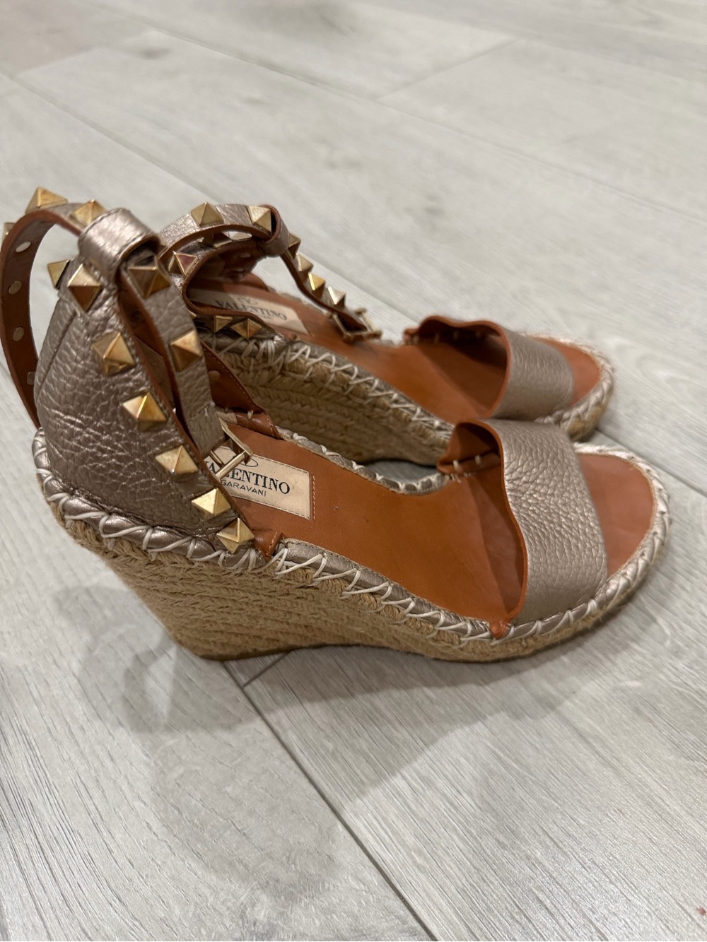 Valentino Garavani Gold-Tone Studded Espadrille Wedges